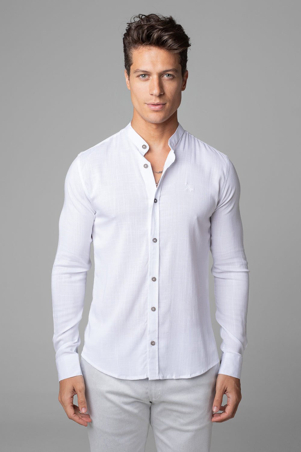 Camisa Social Masculina Dubai Gola Padre Manga Longa Slim
