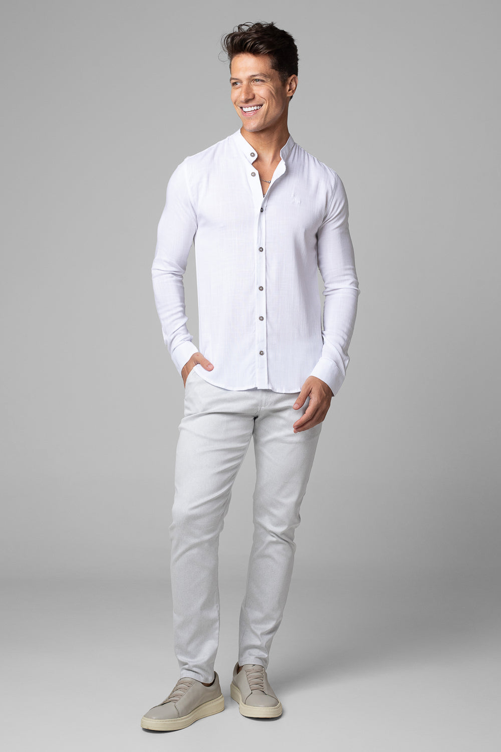Camisa Social Masculina Dubai Gola Padre Manga Longa Slim