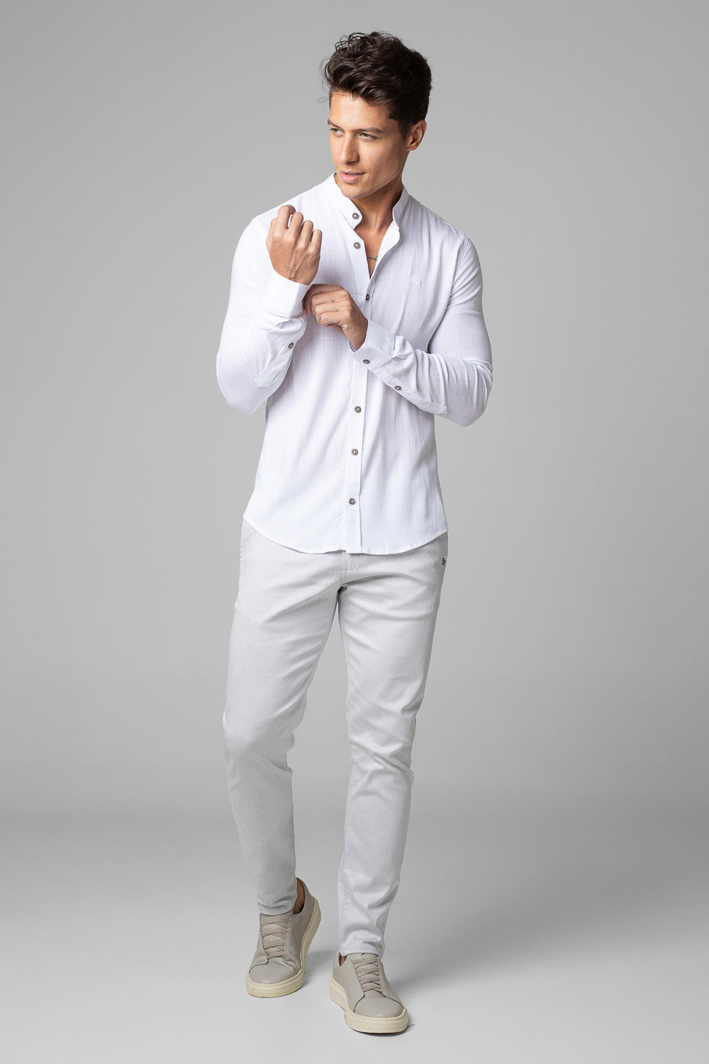 Camisa Social Masculina Dubai Gola Padre Manga Longa Slim