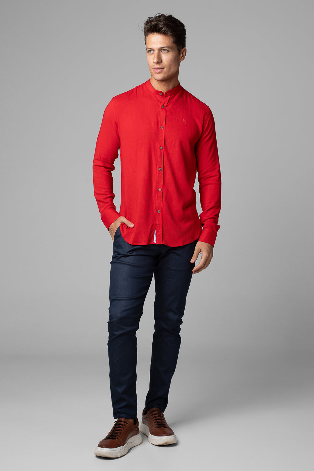 Camisa Social Masculina Dubai Gola Padre Manga Longa Slim