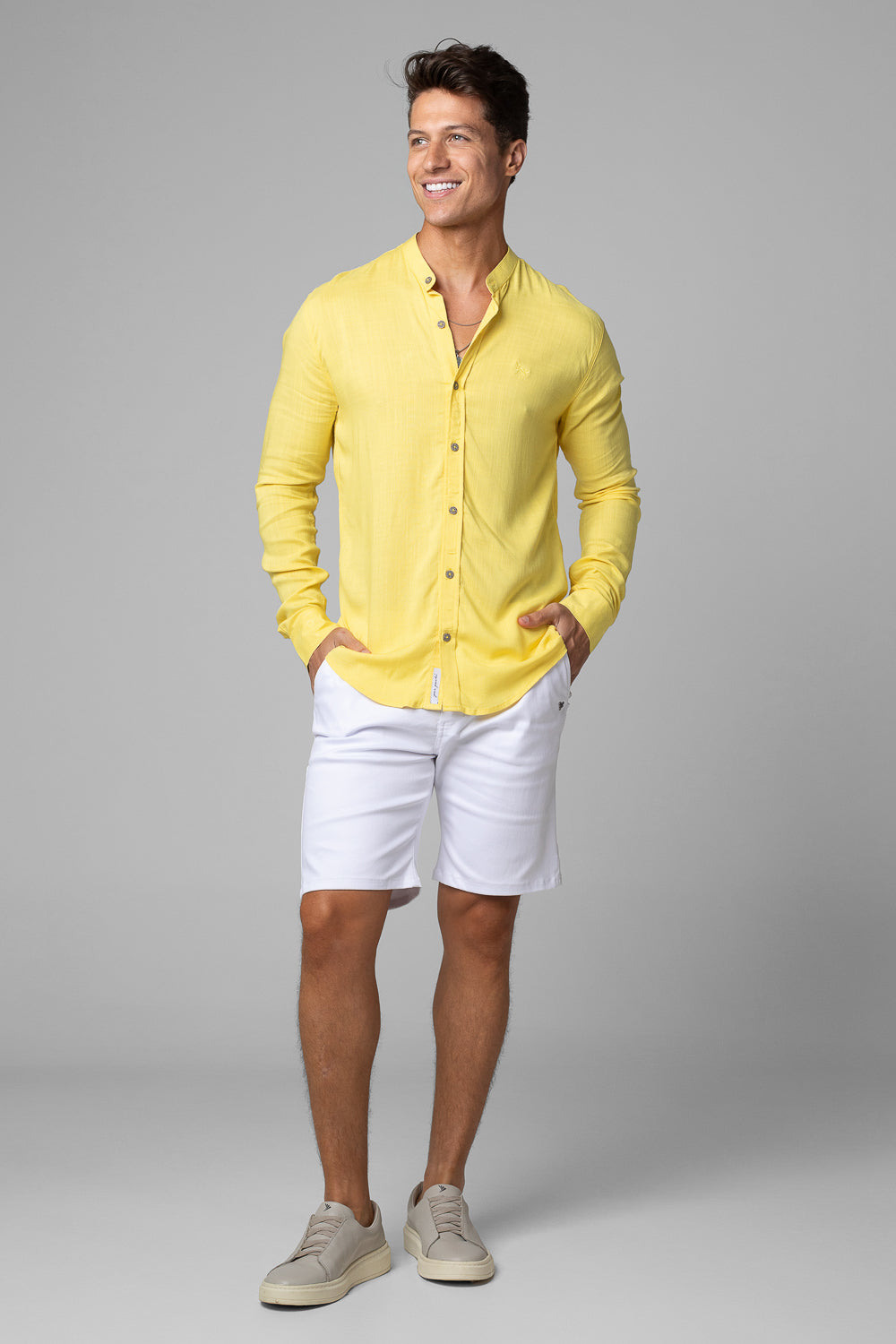 Camisa Social Masculina Dubai Gola Padre Manga Longa Slim
