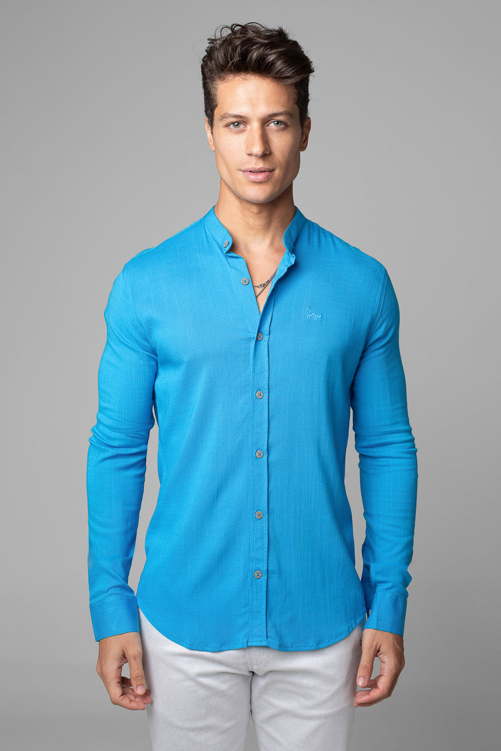 Camisa Social Masculina Dubai Gola Padre Manga Longa Slim