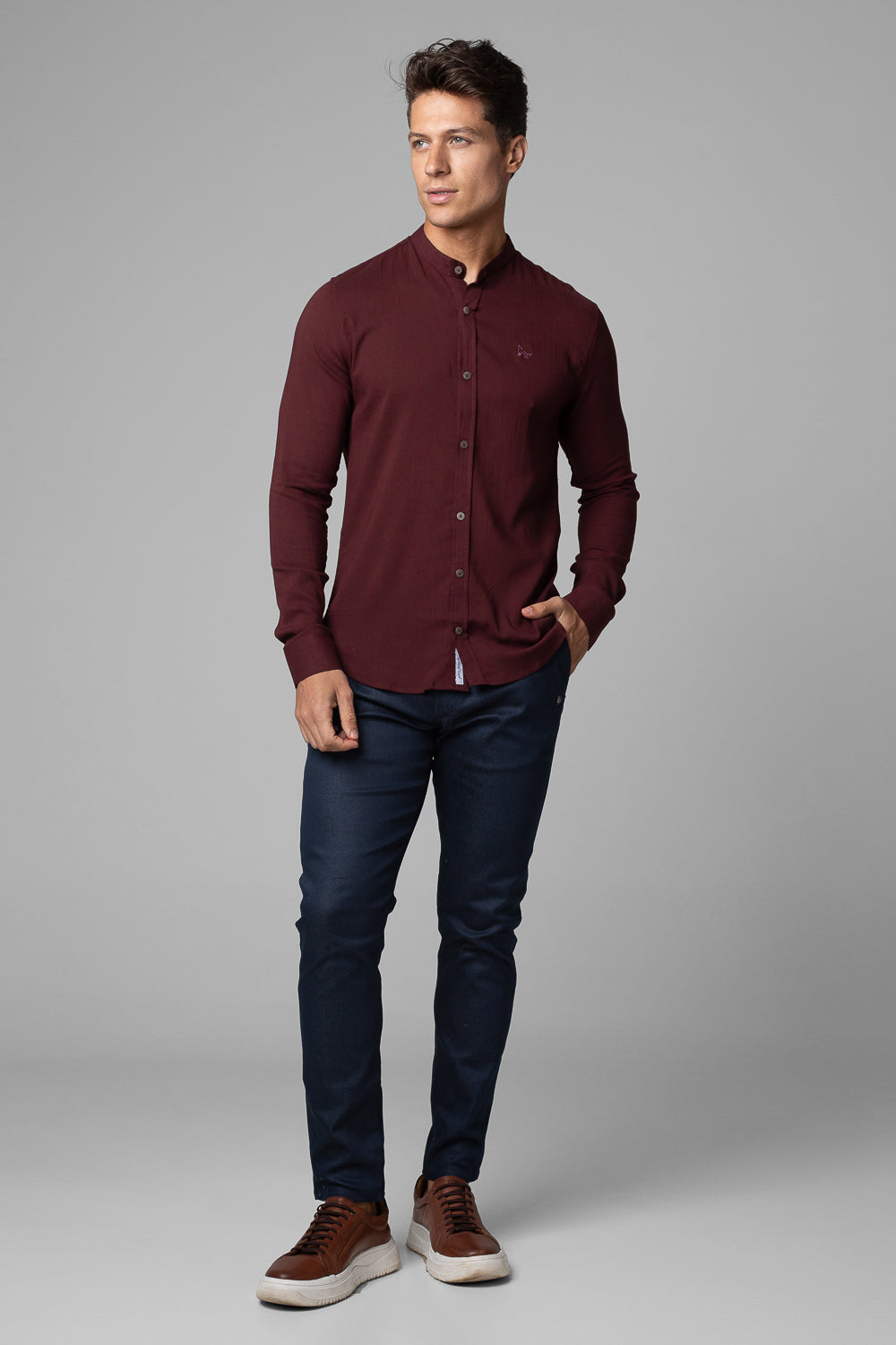 Camisa Social Masculina Dubai Gola Padre Manga Longa Slim