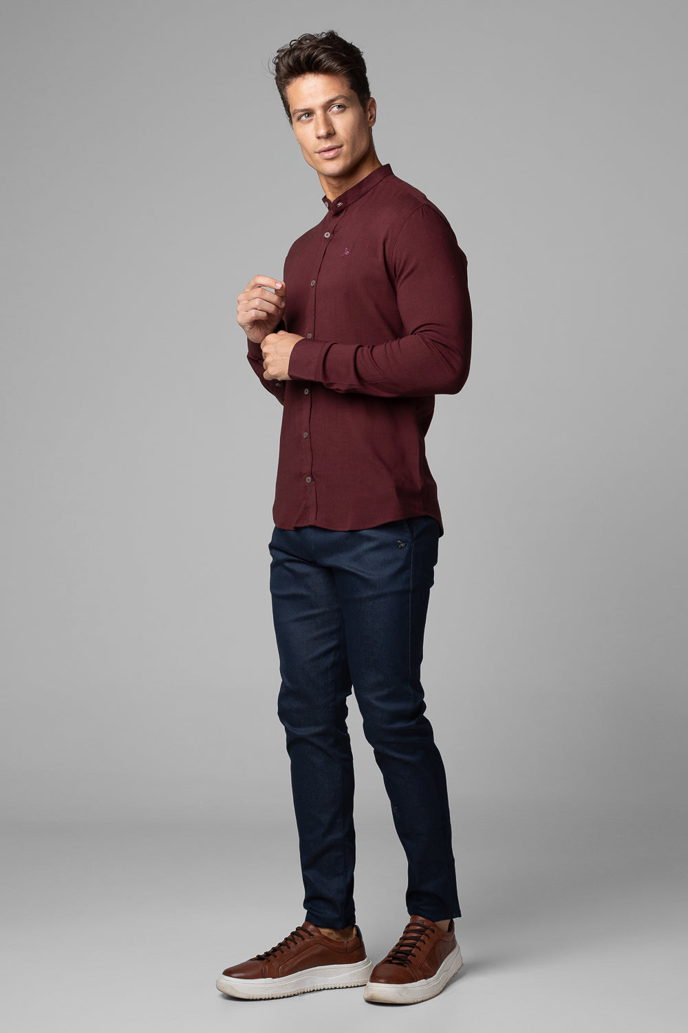 Camisa Social Masculina Dubai Gola Padre Manga Longa Slim