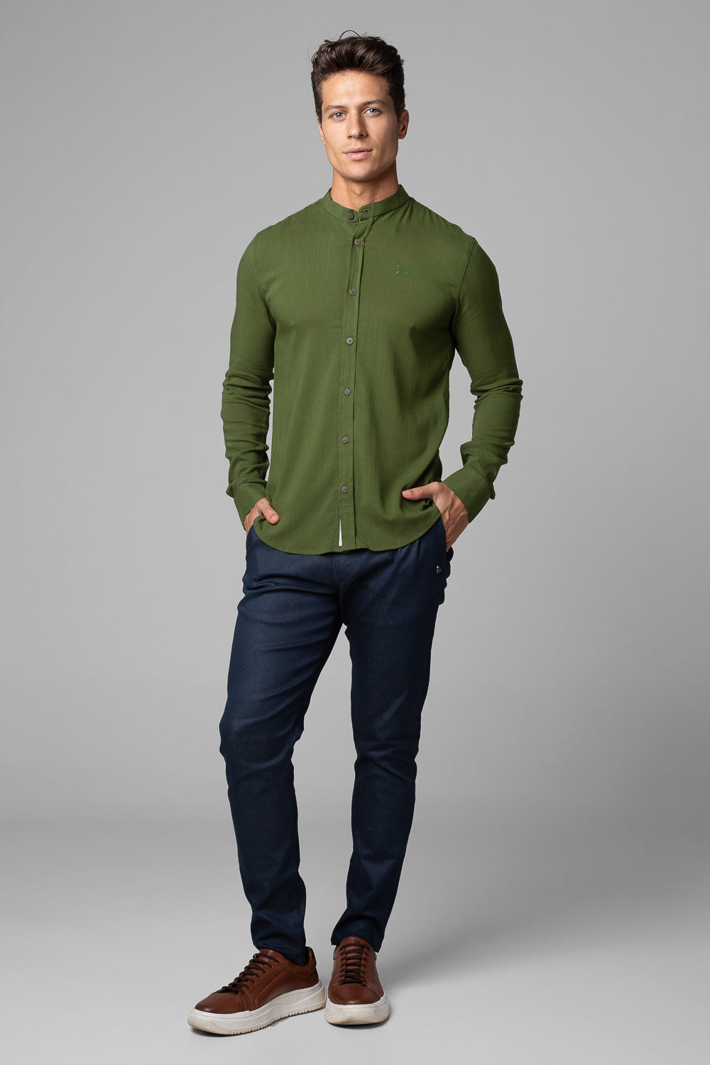 Camisa Social Masculina Dubai Gola Padre Manga Longa Slim