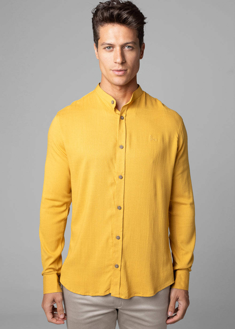Camisa Social Masculina Dubai Gola Padre Manga Longa Slim