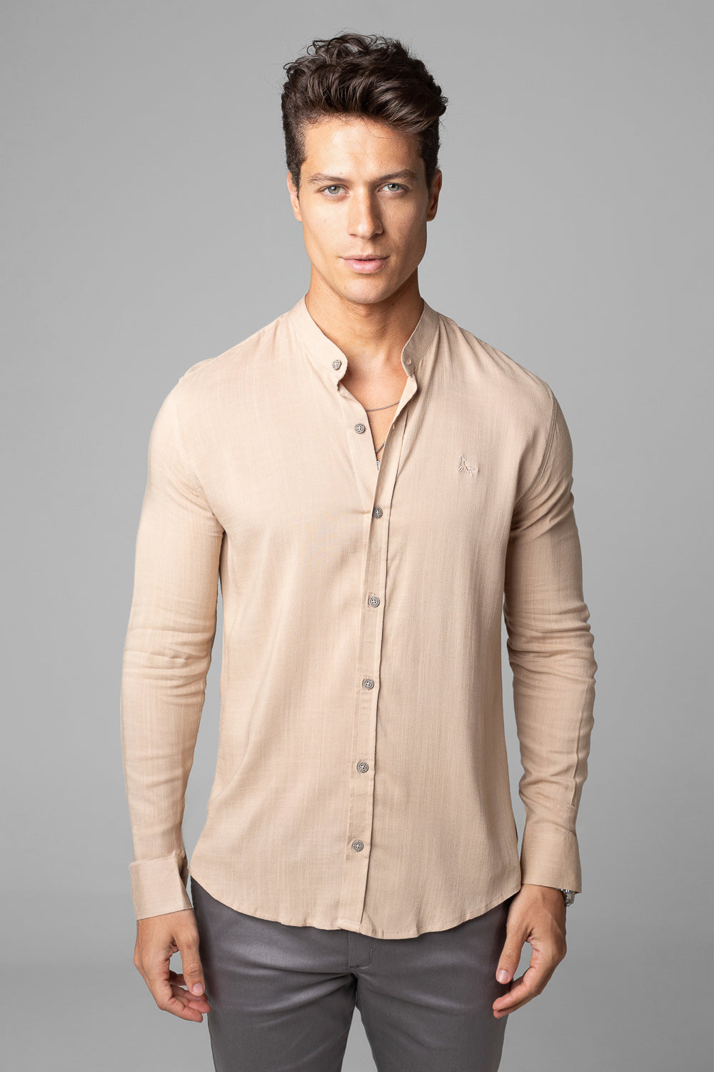 Camisa Social Masculina Dubai Gola Padre Manga Longa Slim