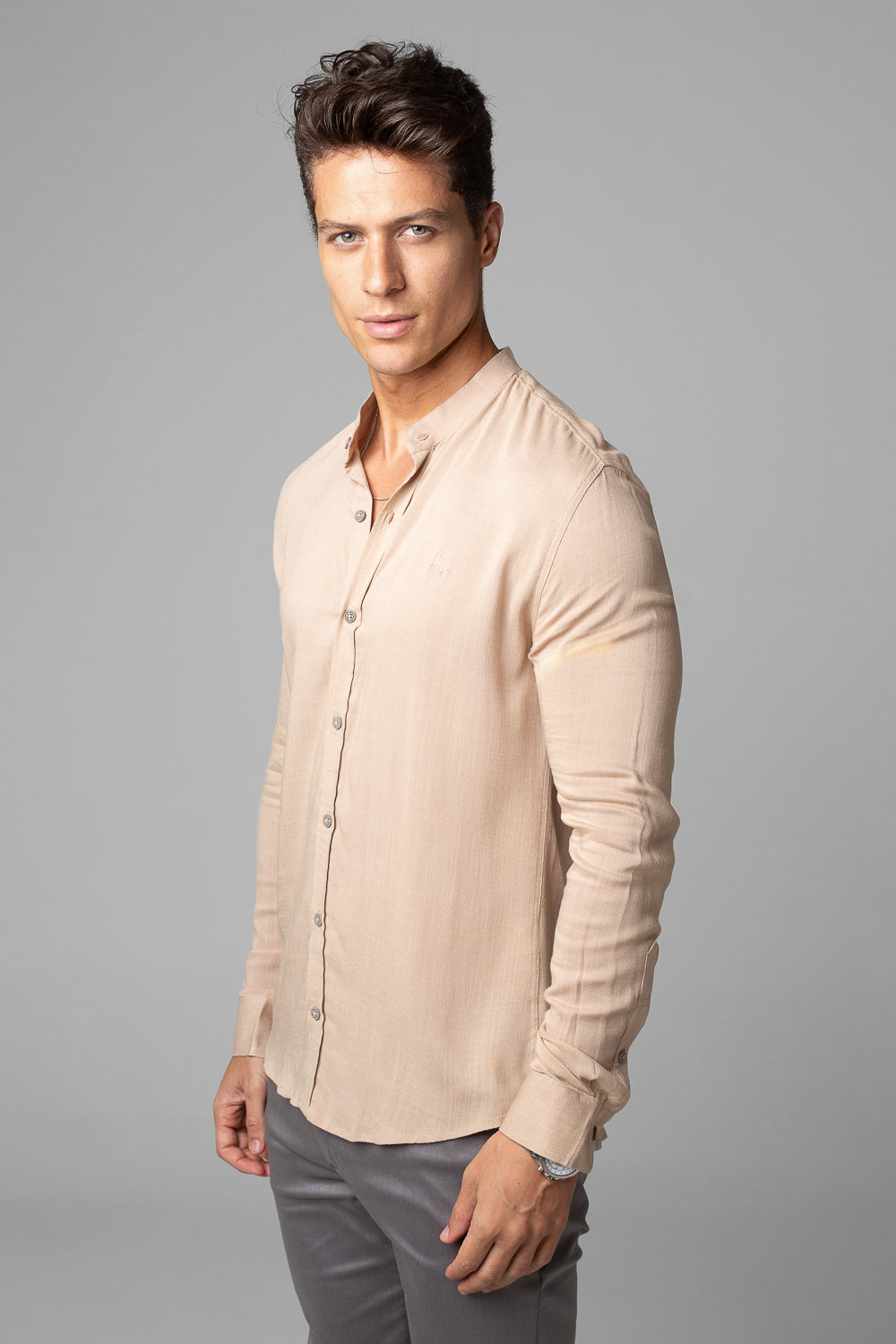 Camisa Social Masculina Dubai Gola Padre Manga Longa Slim
