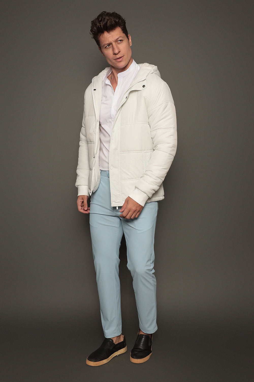 Jaqueta Masculina com Capuz Slim Velluto Napoli
