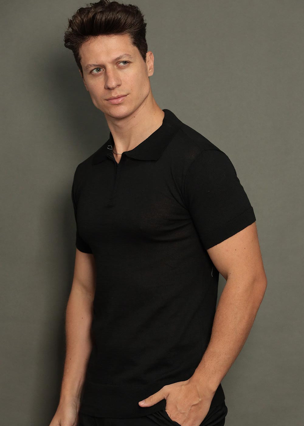 Polo Tricot Masculina Slim com Zíper Invisível Mônaco