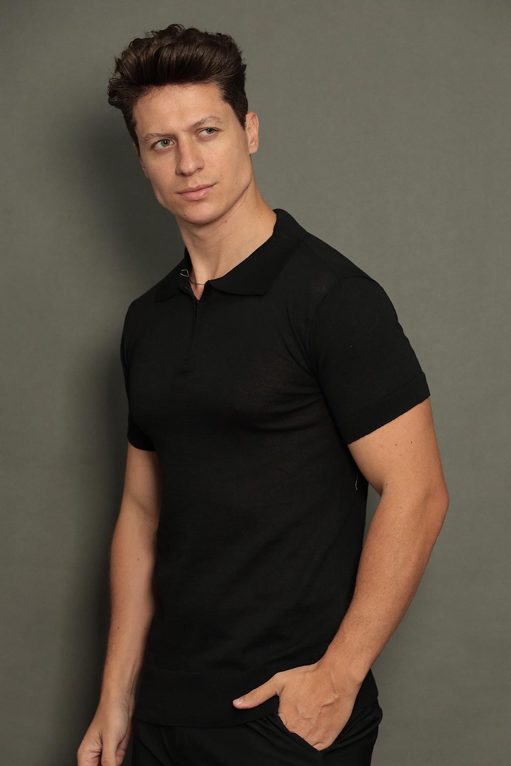 Polo Tricot Masculina Slim com Zíper Invisível Mônaco