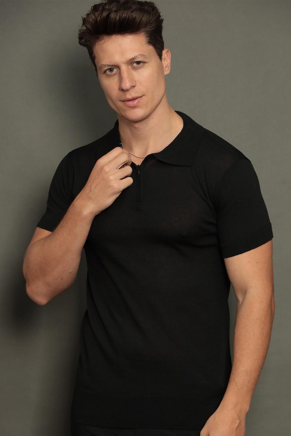Polo Tricot Masculina Slim com Zíper Invisível Mônaco