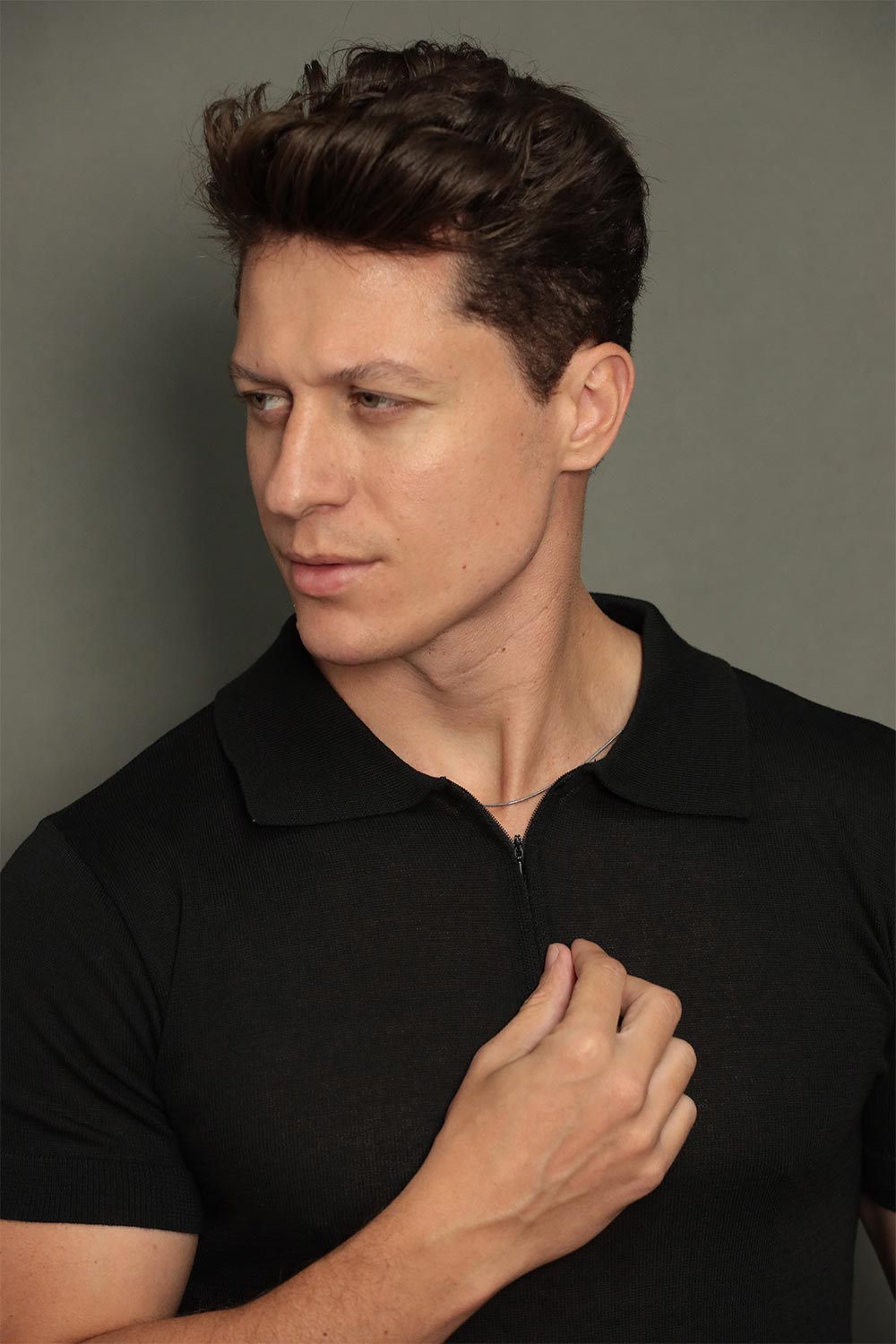 Polo Tricot Masculina Slim com Zíper Invisível Mônaco