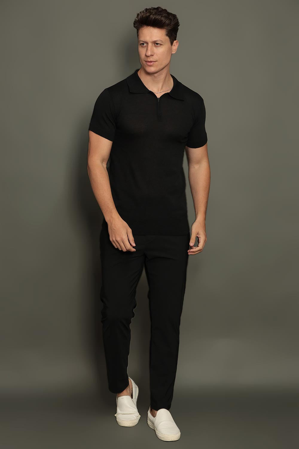 Polo Tricot Masculina Slim com Zíper Invisível Mônaco