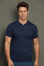 Polo Tricot Masculina Slim com Zíper Invisível Mônaco