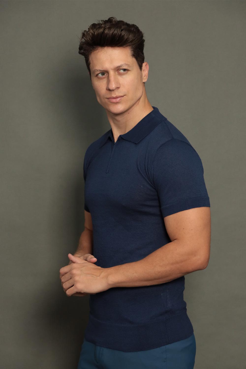 Polo Tricot Masculina Slim com Zíper Invisível Mônaco