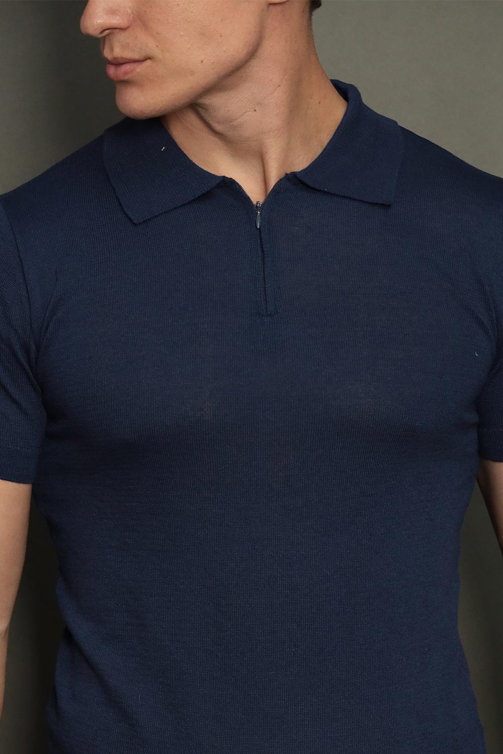 Polo Tricot Masculina Slim com Zíper Invisível Mônaco