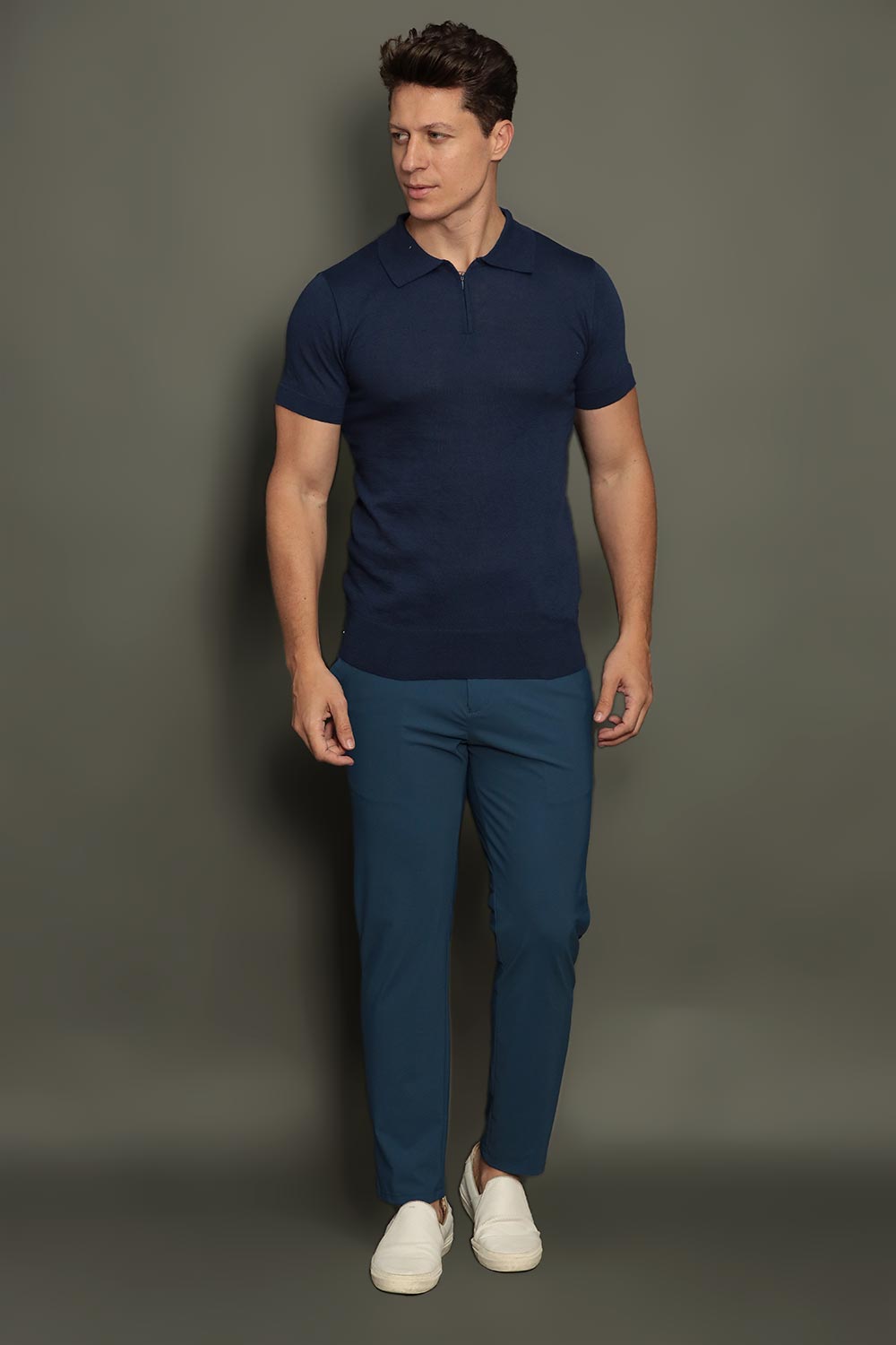 Polo Tricot Masculina Slim com Zíper Invisível Mônaco
