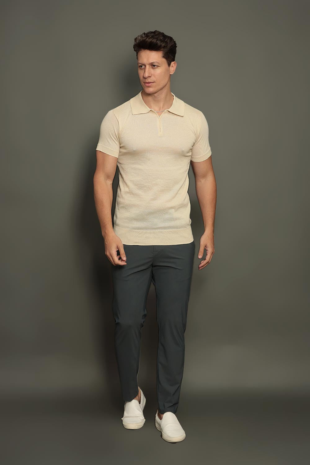 Polo Tricot Masculina Slim com Zíper Invisível Mônaco