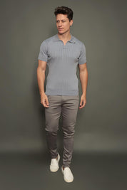 Polo Tricot Canelada Masculina Slim Capri Sem Botões