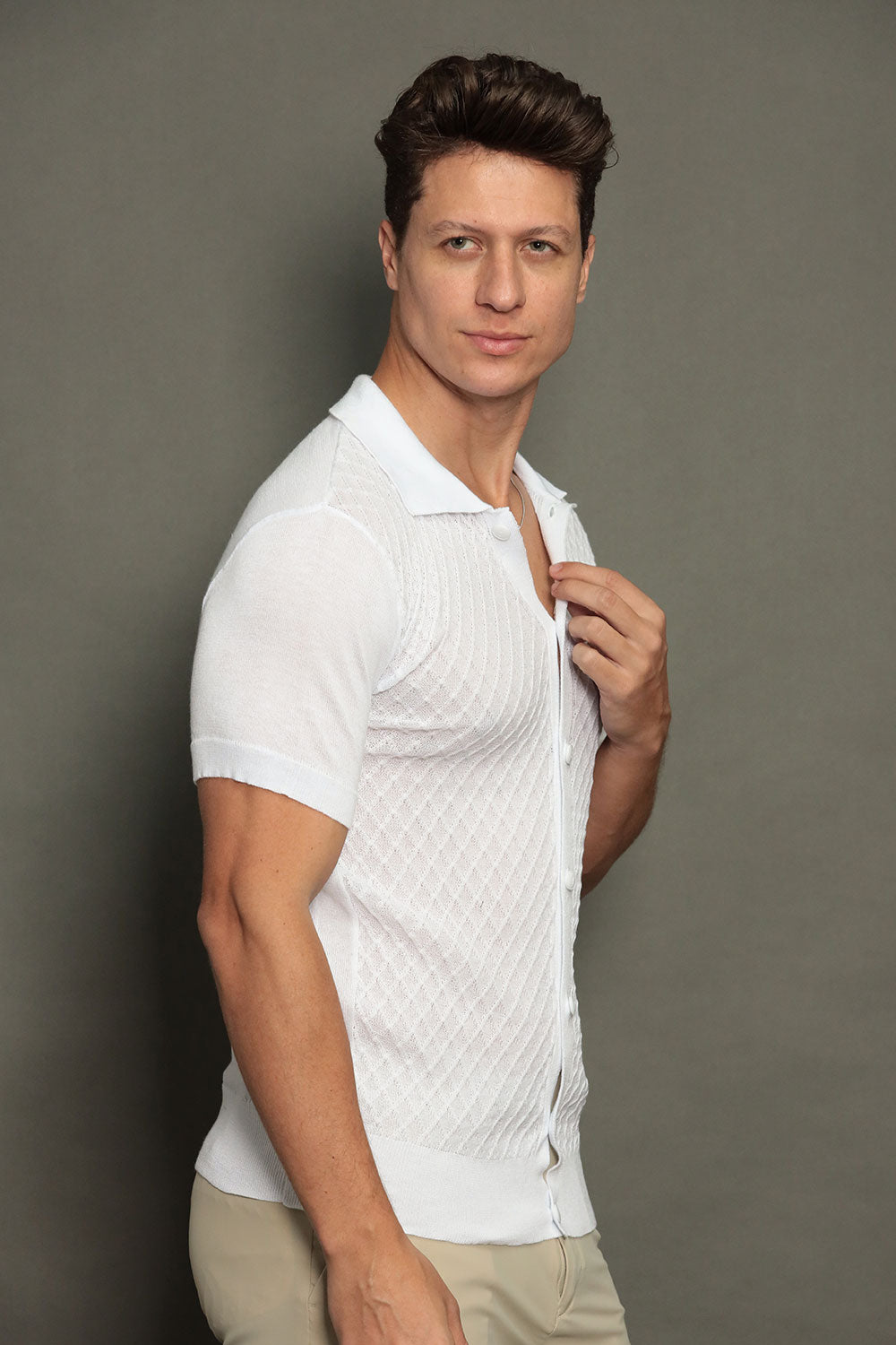 Camisa de Tricot Masculina Slim Fit Texturizada Maiorca