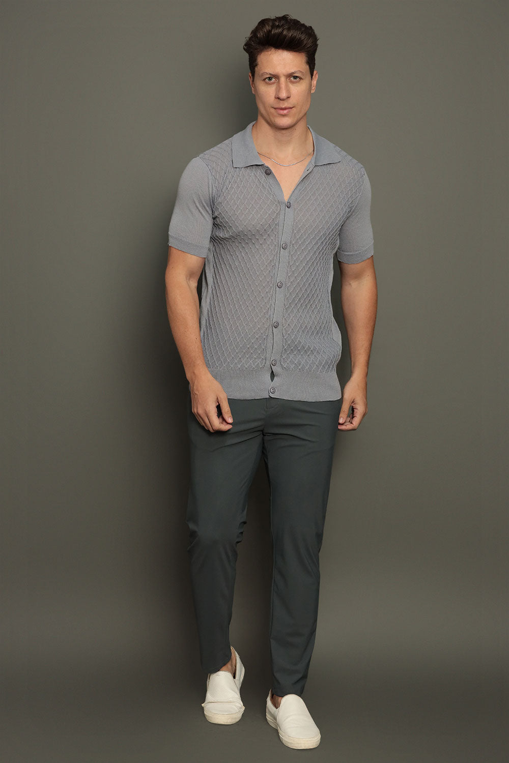 Camisa de Tricot Masculina Slim Fit Texturizada Maiorca