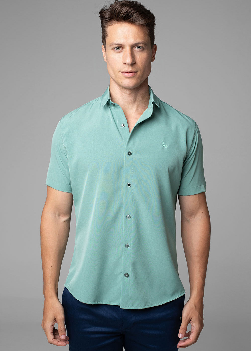 Camisa Social W.R Manga Curta Repelente a Líquidos Slim