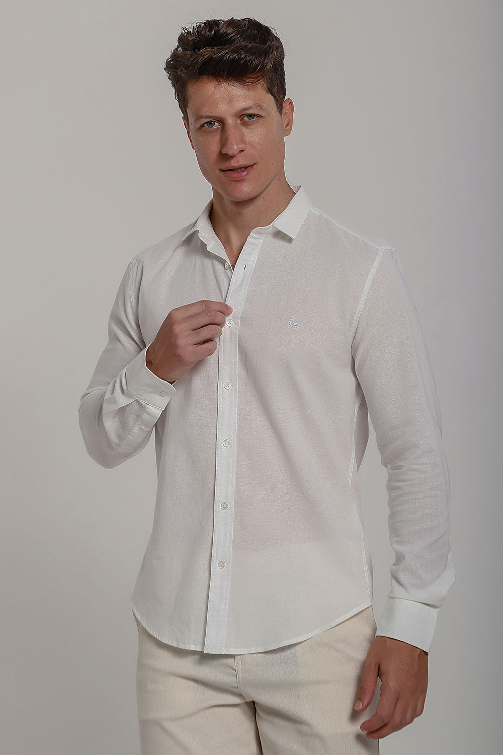 Camisa Social Masculina de Linho Linen 30 Manga Longa Slim