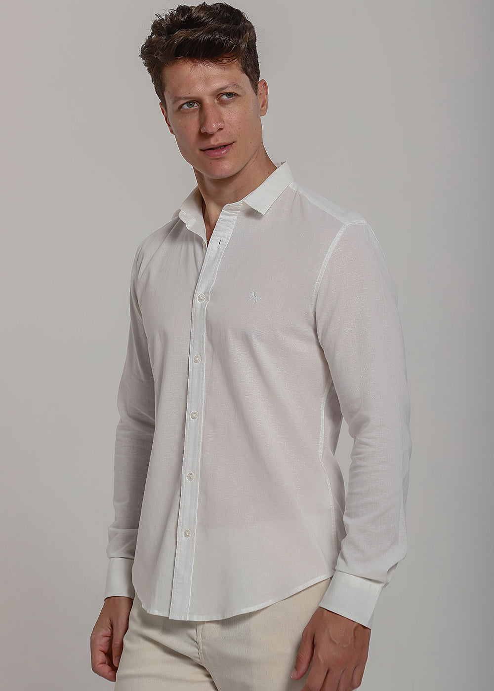 Camisa Social Masculina de Linho Linen 30 Manga Longa Slim