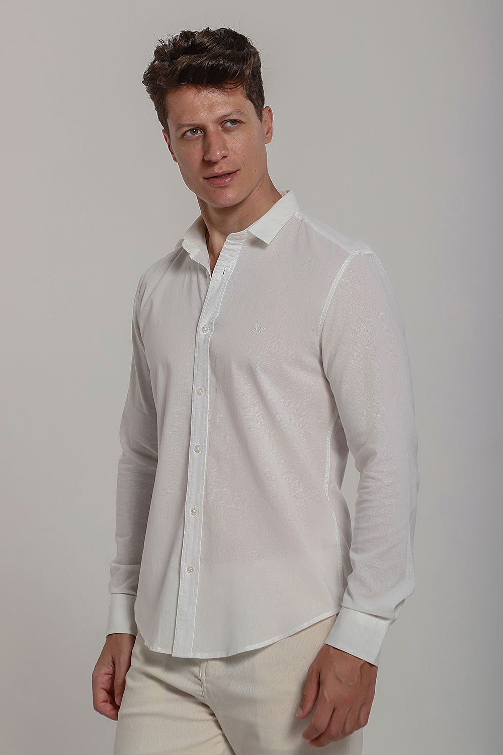 Camisa Social Masculina de Linho Linen 30 Manga Longa Slim