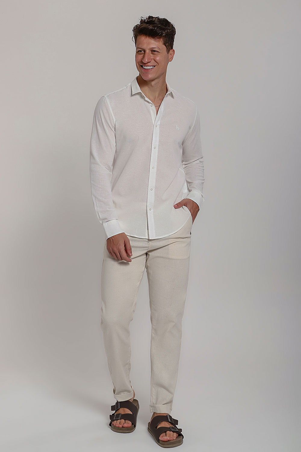 Camisa Social Masculina de Linho Linen 30 Manga Longa Slim