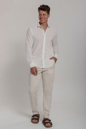 Camisa Social Masculina de Linho Linen 30 Manga Longa Slim