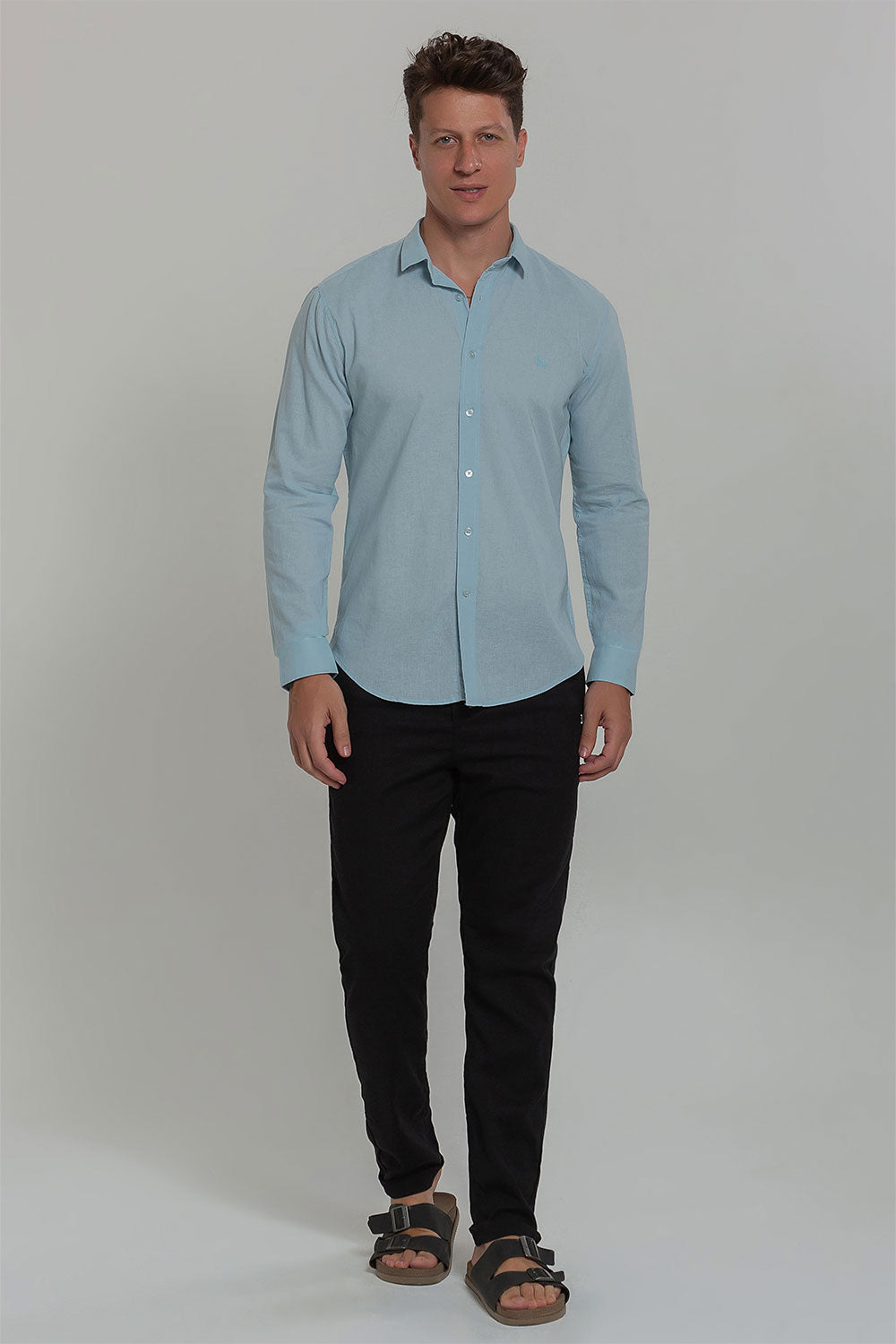 Camisa Social Masculina de Linho Linen 30 Manga Longa Slim
