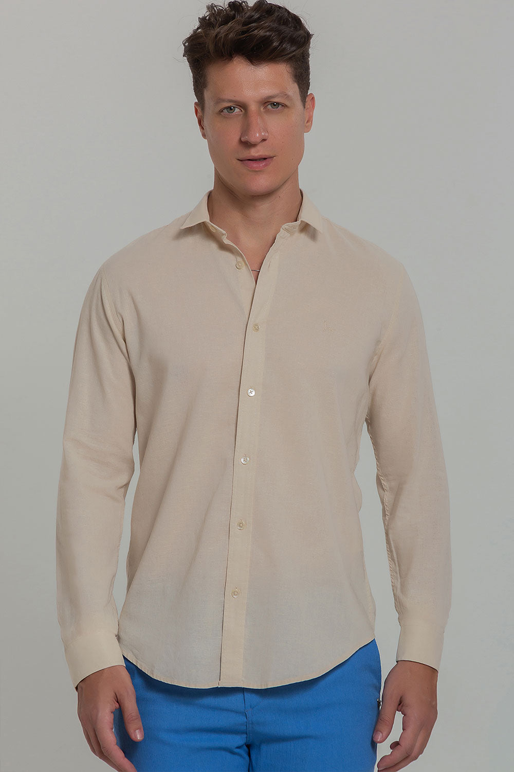Camisa Social Masculina de Linho Linen 30 Manga Longa Slim