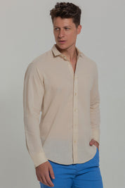 Camisa Social Masculina de Linho Linen 30 Manga Longa Slim