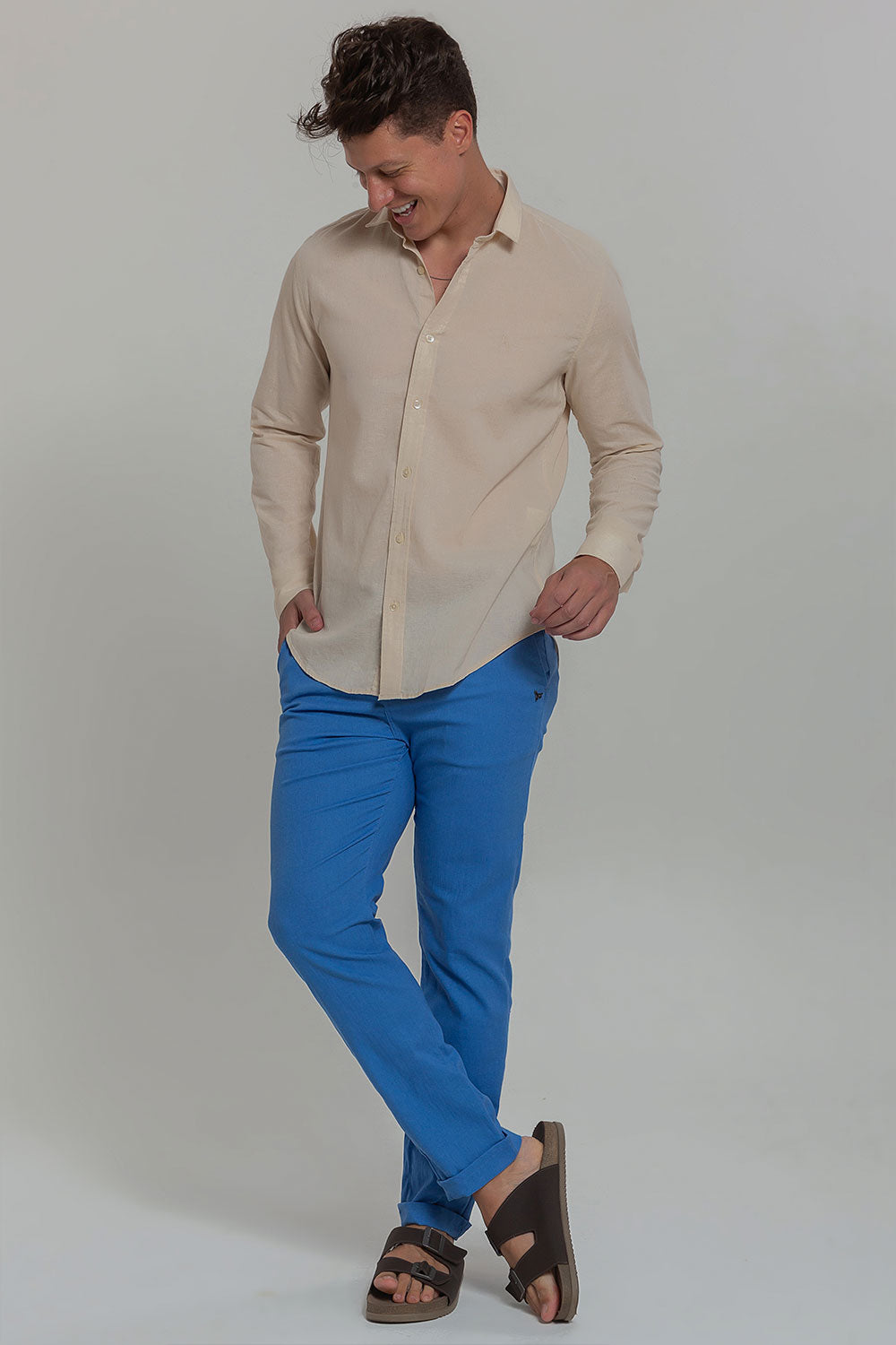 Camisa Social Masculina de Linho Linen 30 Manga Longa Slim