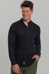Camisa Social de Linho Masculina Gola Padre Manga Longa