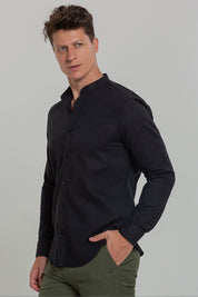 Camisa Social de Linho Masculina Gola Padre Manga Longa