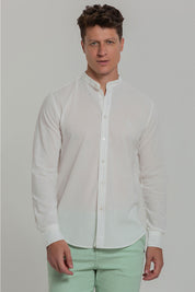 Camisa Social de Linho Masculina Gola Padre Manga Longa