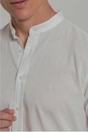 Camisa Social de Linho Masculina Gola Padre Manga Longa