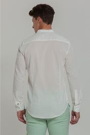 Camisa Social de Linho Masculina Gola Padre Manga Longa