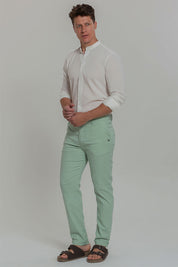 Camisa Social de Linho Masculina Gola Padre Manga Longa