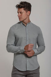 Camisa Social de Linho Masculina Gola Padre Manga Longa