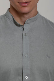 Camisa Social de Linho Masculina Gola Padre Manga Longa