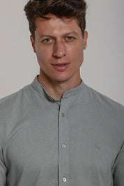 Camisa Social de Linho Masculina Gola Padre Manga Longa