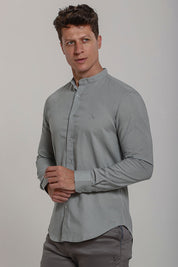 Camisa Social de Linho Masculina Gola Padre Manga Longa