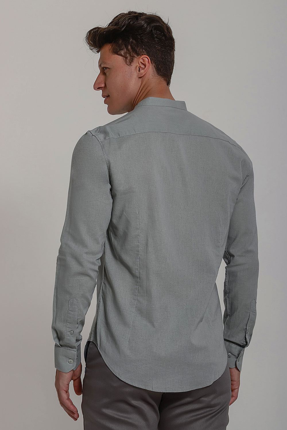 Camisa Social de Linho Masculina Gola Padre Manga Longa