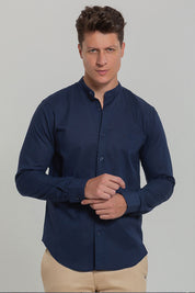 Camisa Social de Linho Masculina Gola Padre Manga Longa