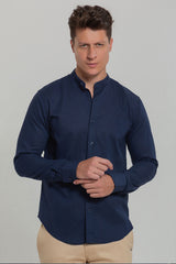 Camisa Social de Linho Masculina Gola Padre Manga Longa