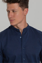 Camisa Social de Linho Masculina Gola Padre Manga Longa